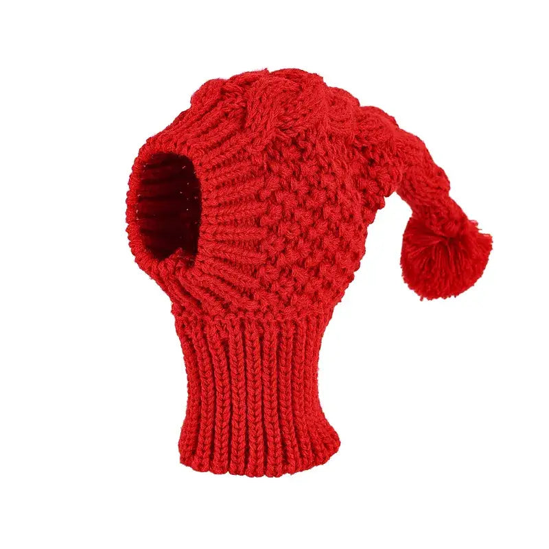 Chapeau pour chien en laine - Bonnet tricoté rouge avec pompon pour une protection thermique et un confort doux