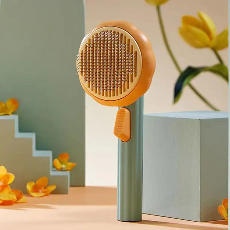 Brosse nettoyante en bois avec manche jaune - Brosse nettoyante pour chat Brushcat - Plus de poils partout