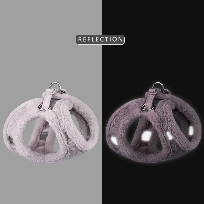 Boucles d’oreilles en cuir réfléchissant avec collier en fourrure blanche pour laisse réfléchissante pour chats et chiots