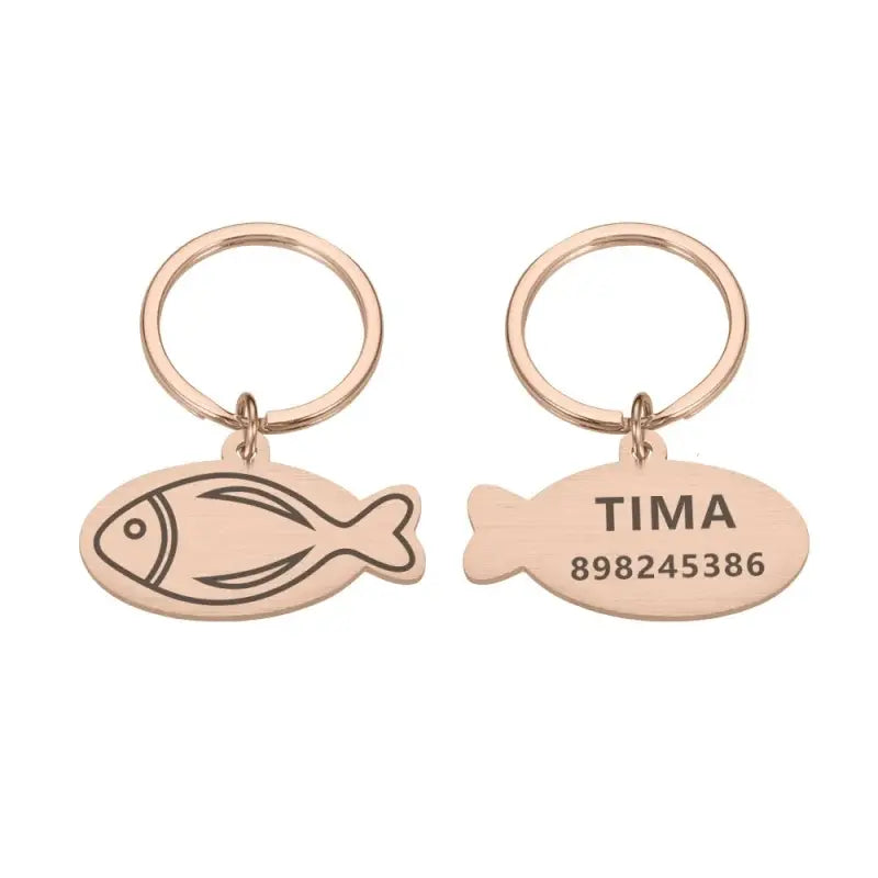 Porte-clés en forme de poisson doré avec ’TMA’ sur la médaille d’identité transparente en acier inoxydable pour l’identification