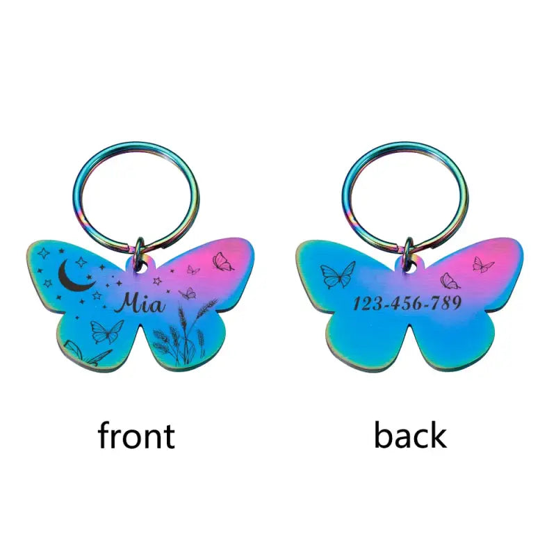 Porte-clés en forme de papillon avec les mots ’I love you’, parfait pour la médaille en acier inoxydable de votre compagnon canin