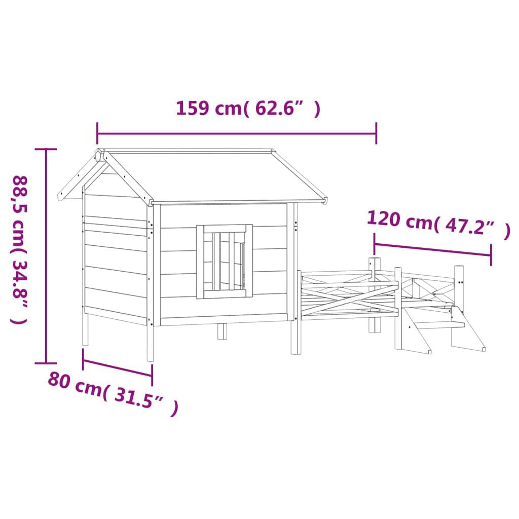 Niche pour Chien avec Terrasse et Marches 159 x 120 x 88,5 cm Pin Massif – vue 8