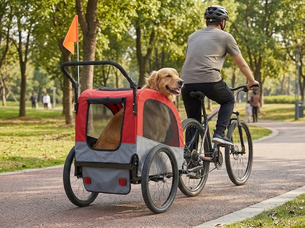 Remorque Vélo Chien 2 en 1 avec Fonction Poussette Rouge et Gris – au quotidien