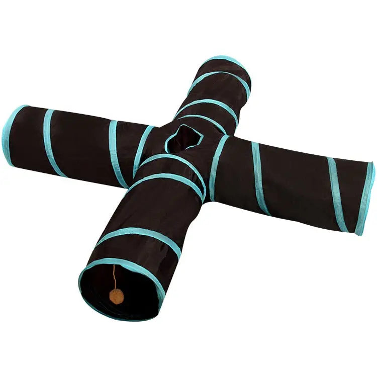 Tapis de yoga noir et bleu avec une bande bleue en Tunnel de jeu pour chat - Durable Nylon Fun