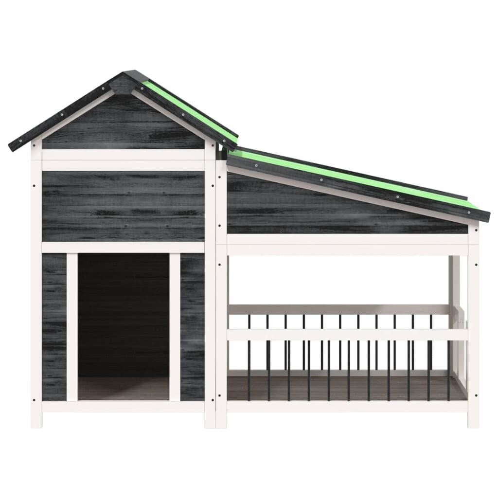 Abri Chien Extérieur avec Véranda 143 x 60,5 x 109 cm Pin Massif Gris – vue 3