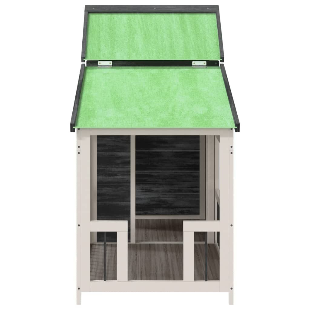Abri Chien Extérieur avec Véranda 143 x 60,5 x 109 cm Pin Massif Gris – vue 5