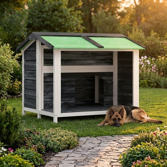 Abri pour Chien avec Auvent 96 x 87 x 80,5 cm Pin Massif Gris – mise en situation