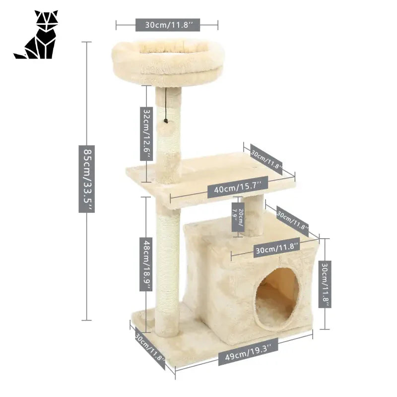 Schéma d’un arbre à chat avec une station de griffage pour chat - Climbing Cat Tree for chat escalade, arbre à chat, jeu vertical