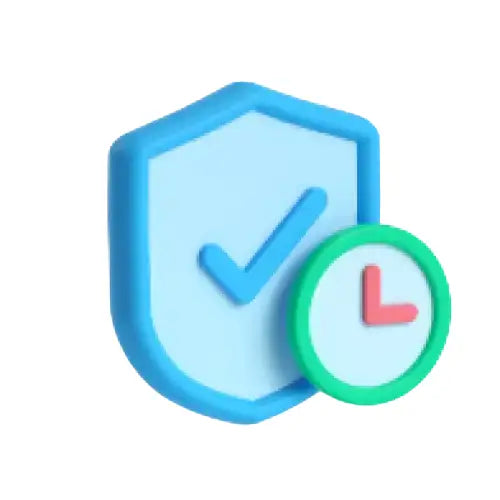 Gros plan d’une horloge et d’un bouclier bleu avec une coche pour Insurance for Green Protection Transparent Background