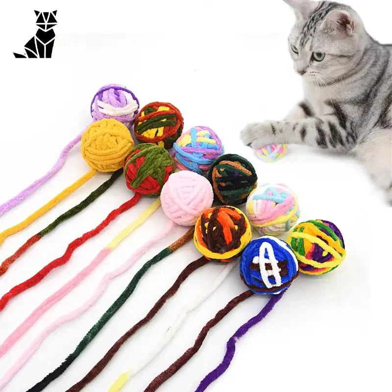 Balle interactive pour chat : Jouets à mâcher et à taquiner - Jouet pour chat en fil coloré