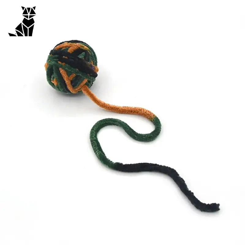 Jouet interactif à mâcher et à taquiner pour chat avec corde verte et orange et nœud noir