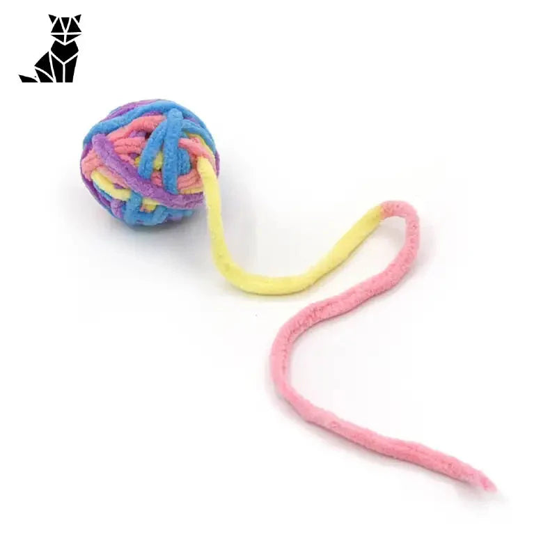 Balle interactive pour chat avec poignée rose et jaune : Jouets à mâcher et à taquiner - jouets à mâcher
