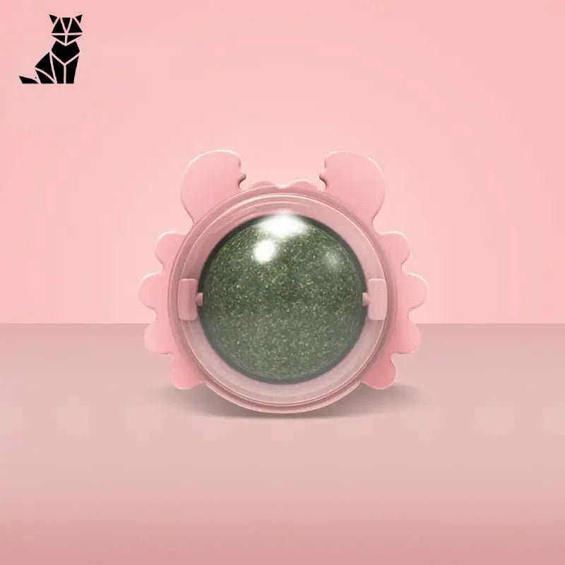 Herbe à chat : Boule verte dans un récipient rose pour stimuler le système intestinal