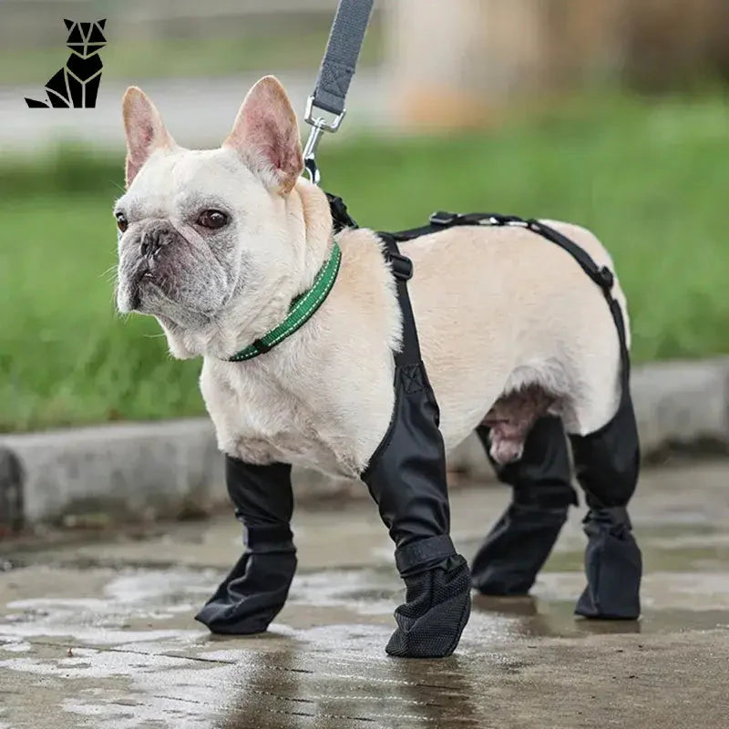 Petit chien en imperméable et meilleures bottes pour les marcheurs actifs