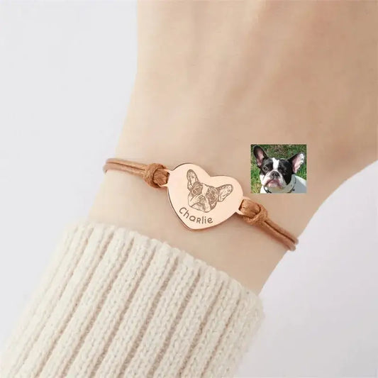 Bracelet personnalisé avec photo d’animal de compagnie et breloque chien et coeur
