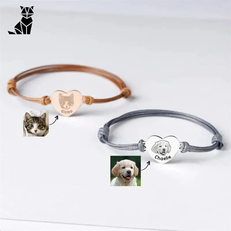 Bracelet photo personnalisé avec chien et breloque en forme de coeur - Cadeau parfait pour les amoureux des animaux de compagnie