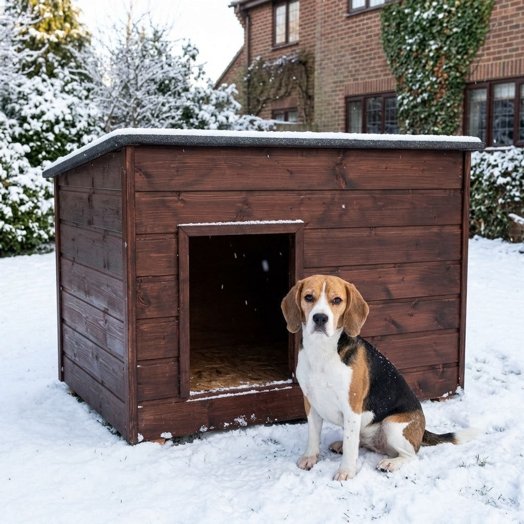 Niche pour Beagle – Isolée, Bois Palissandre, 2XL – en situation au jardin