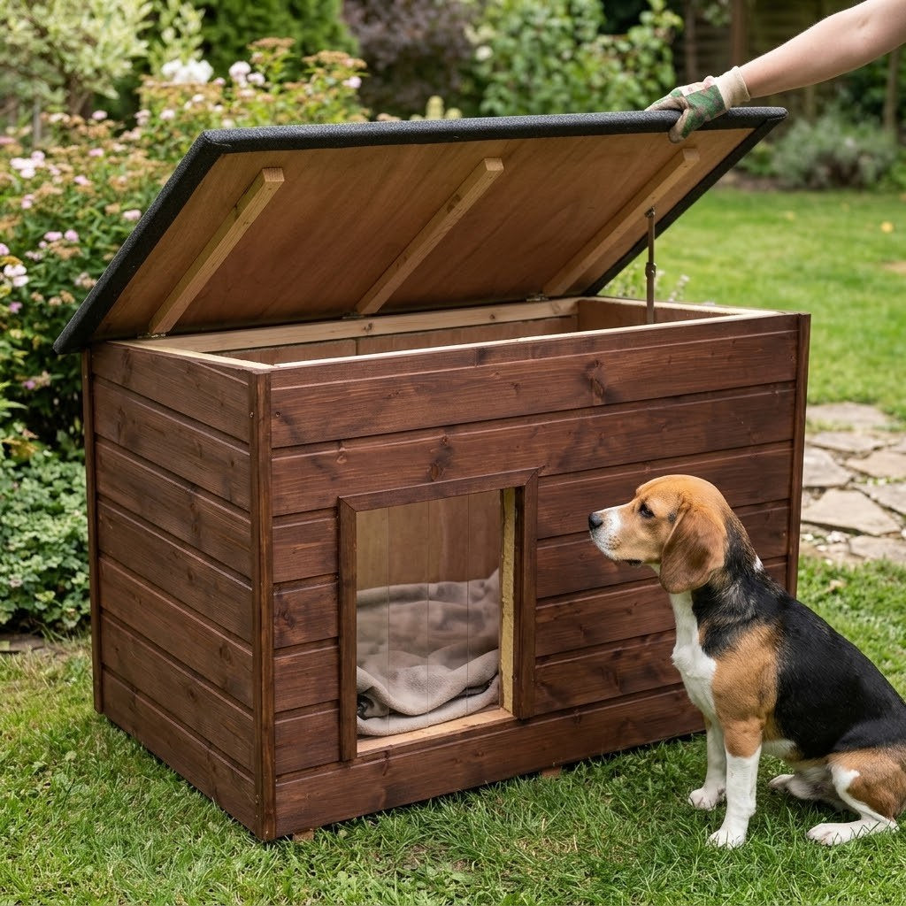 Niche pour Beagle – Isolée, Bois Palissandre, 2XL – Entretien facile par le toit