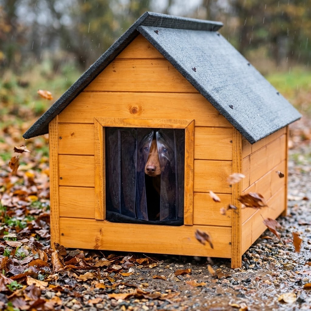Niche pour Teckel – Isolée, Bois Teck, Taille L – Le vent reste derrière le rideau