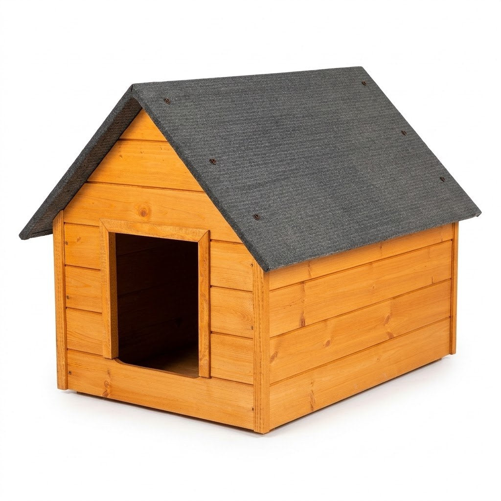 Niche pour Teckel – Isolée, Bois Teck, Taille L – photo produit sur fond blanc