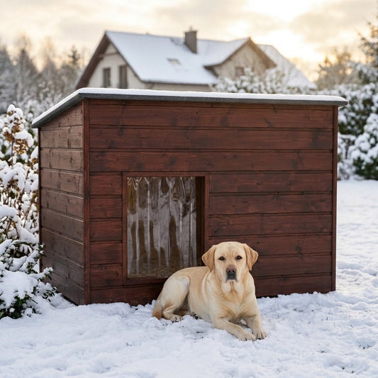 Niche pour Labrador – Isolée, Bois Palissandre, 3XL – en situation au jardin