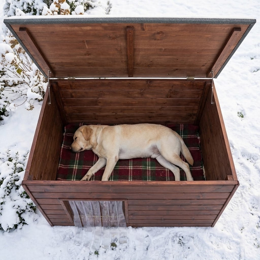 Niche pour Labrador – Isolée, Bois Palissandre, 3XL – Il s'allonge de tout son long