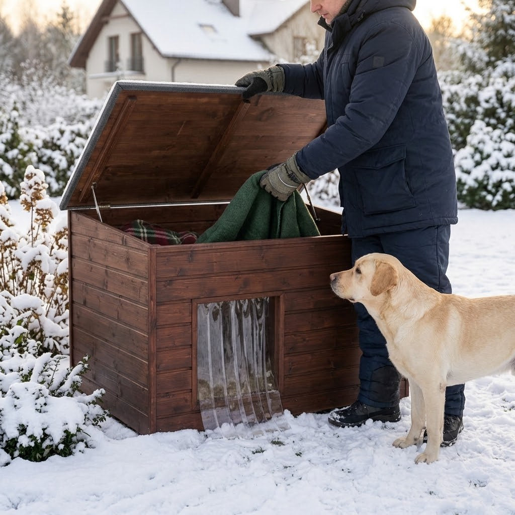 Niche pour Labrador – Isolée, Bois Palissandre, 3XL – Le toit s'ouvre pour nettoyer