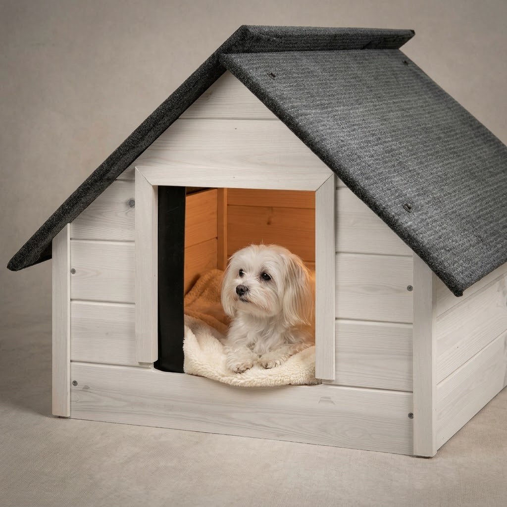 Niche pour Bichon – Isolée, Bois Blanc, Taille M – À la taille d'un petit chien