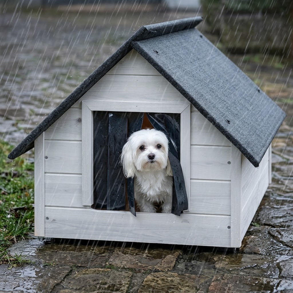 Niche pour Bichon – Isolée, Bois Blanc, Taille M – Isolée contre le froid