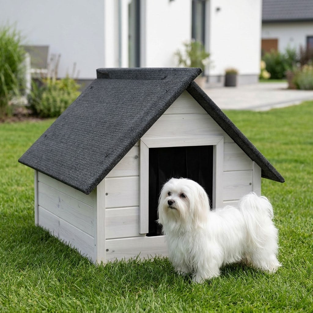 Niche pour Bichon – Isolée, Bois Blanc, Taille M – Blanche et lumineuse