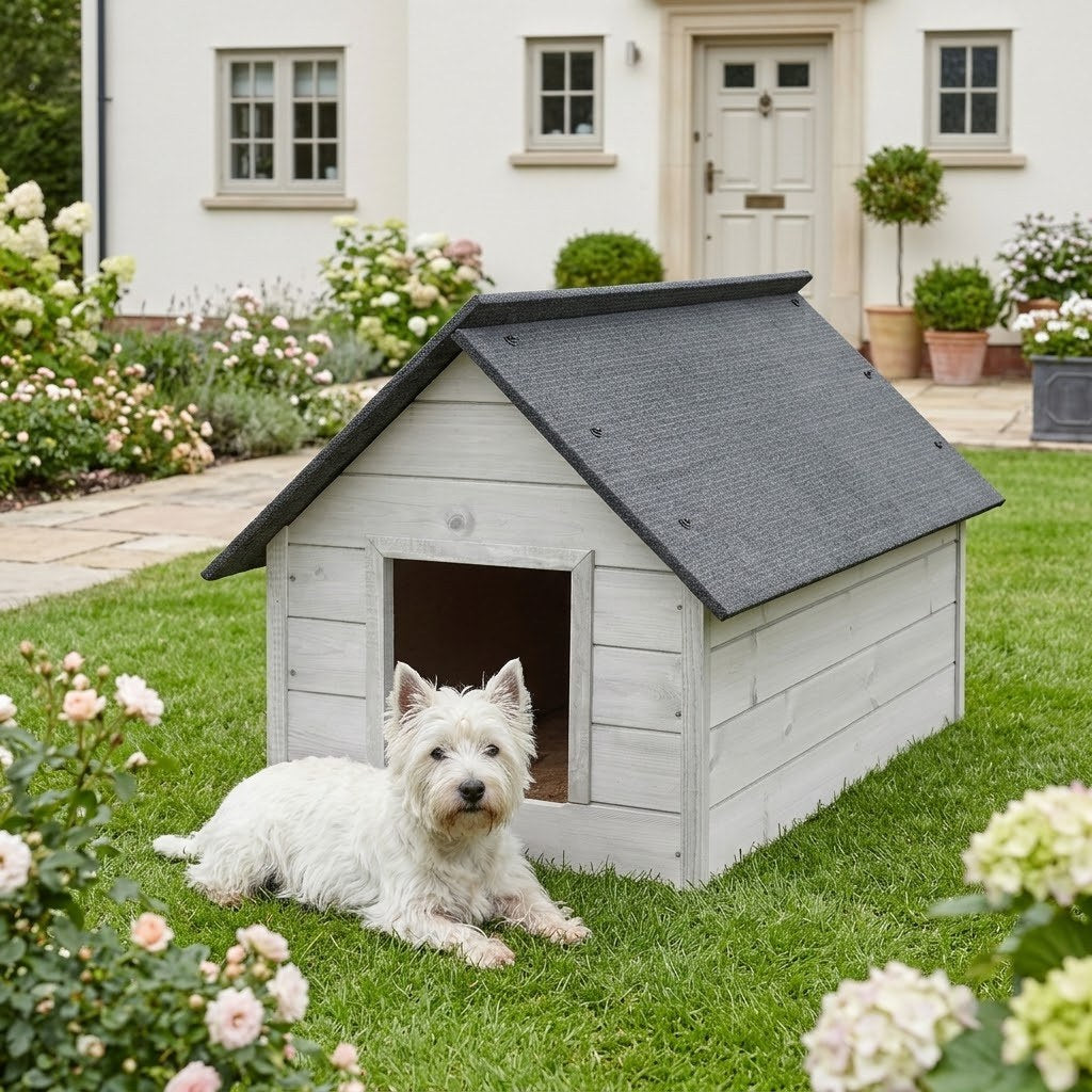 Niche Chien Blanche – Isolée, Bois, Taille L – Blanche, lumineuse au jardin