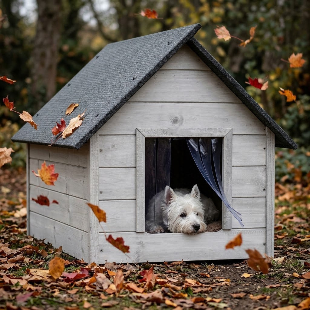 Niche Chien Blanche – Isolée, Bois, Taille L – Isolée contre le froid