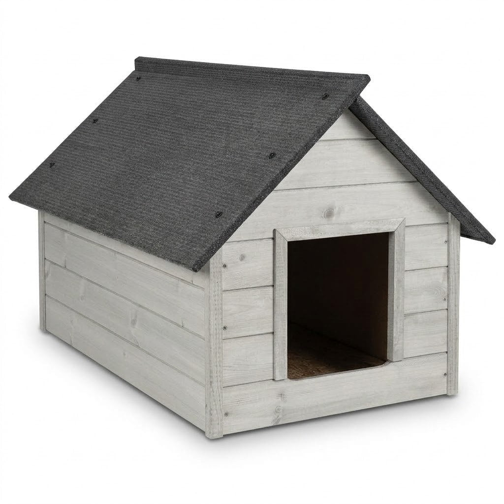 Niche Chien Blanche – Isolée, Bois, Taille L – photo produit sur fond blanc