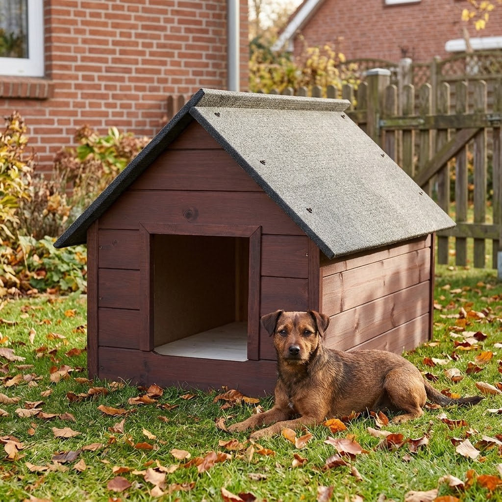 Niche Chien Taille L – Isolée, Bois Palissandre – Rideau coupe-vent
