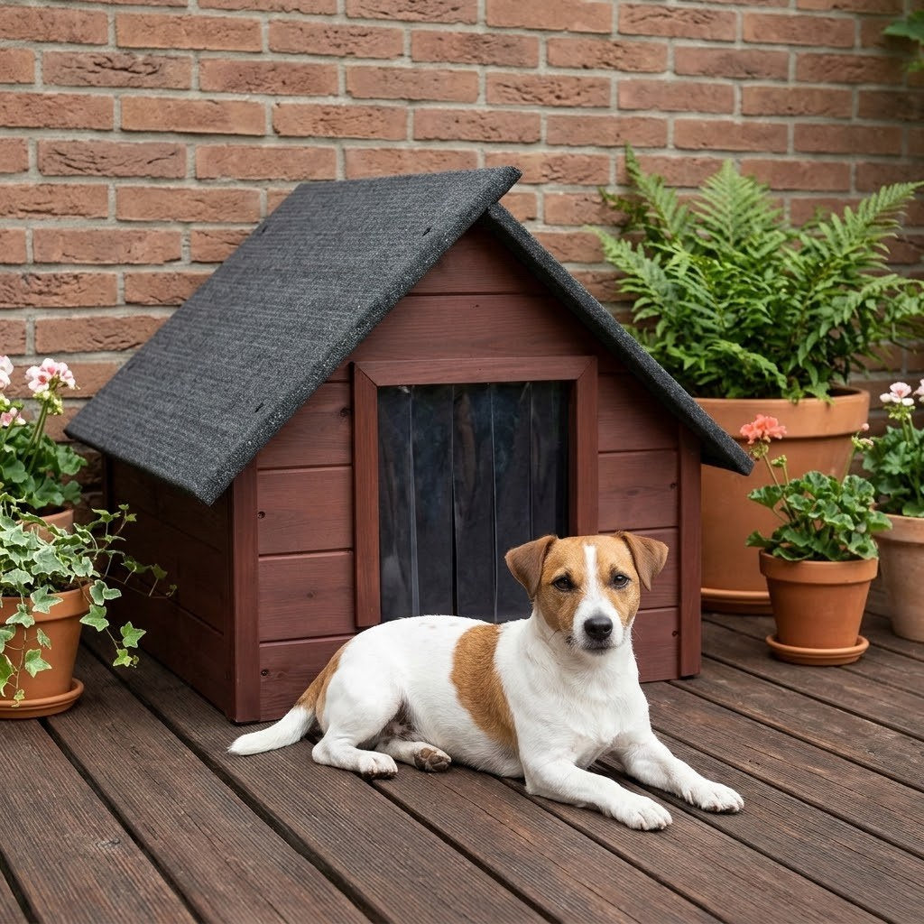 Niche Chien Petite Taille – Isolée, Bois Palissandre – Rideau coupe-vent