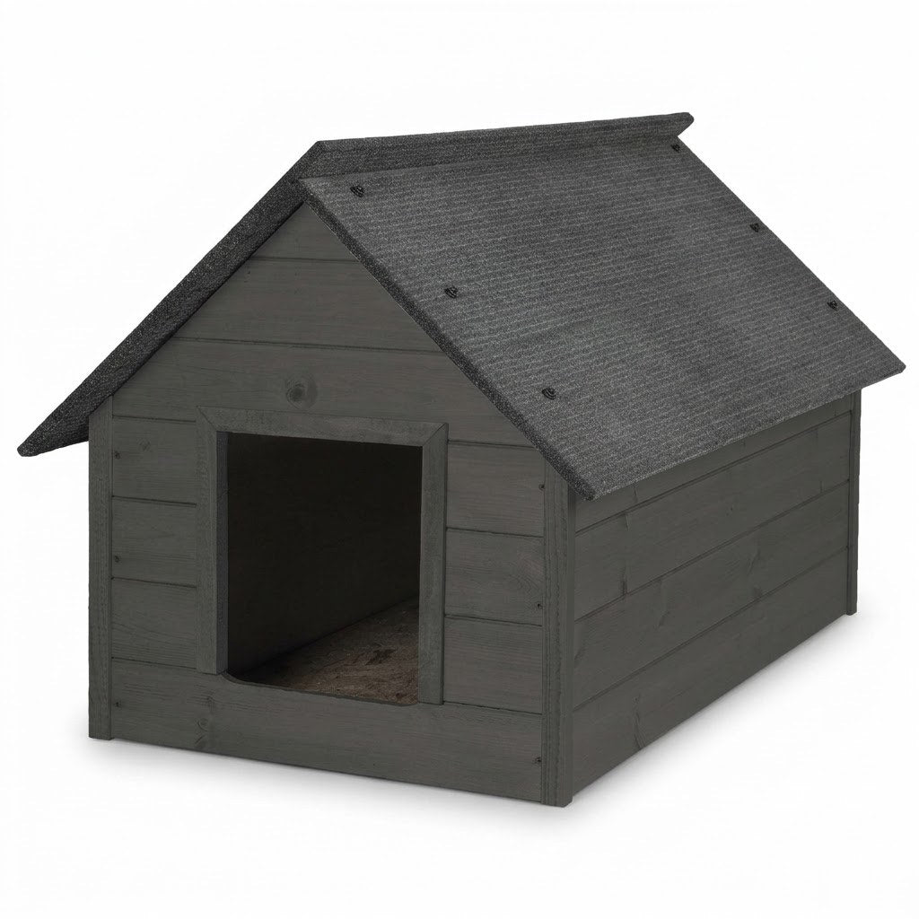 Niche Chien Grise – Isolée, Bois Anthracite, Taille L – photo produit sur fond blanc