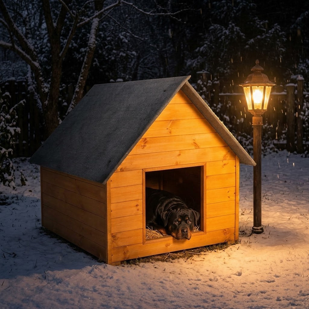 Niche pour Rottweiler – Isolée, Bois Teck, XXL – Son poste de garde au chaud