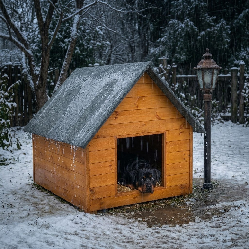 Niche pour Rottweiler – Isolée, Bois Teck, XXL – Le vent reste dehors