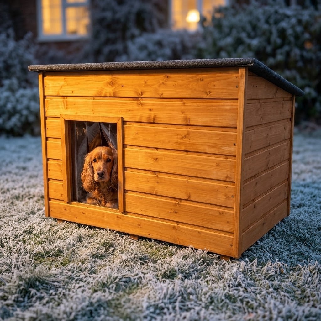 Niche pour Chien Moyen – Isolée, Bois Teck, 2XL – Le toit s'ouvre pour nettoyer