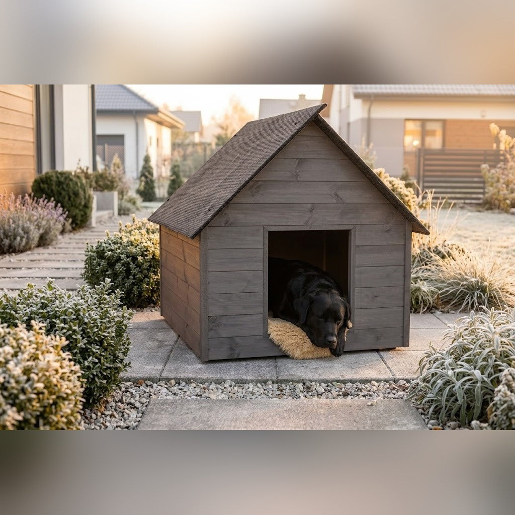 Niche Chien XL – Isolée, Bois Anthracite – Anthracite, discrète au jardin