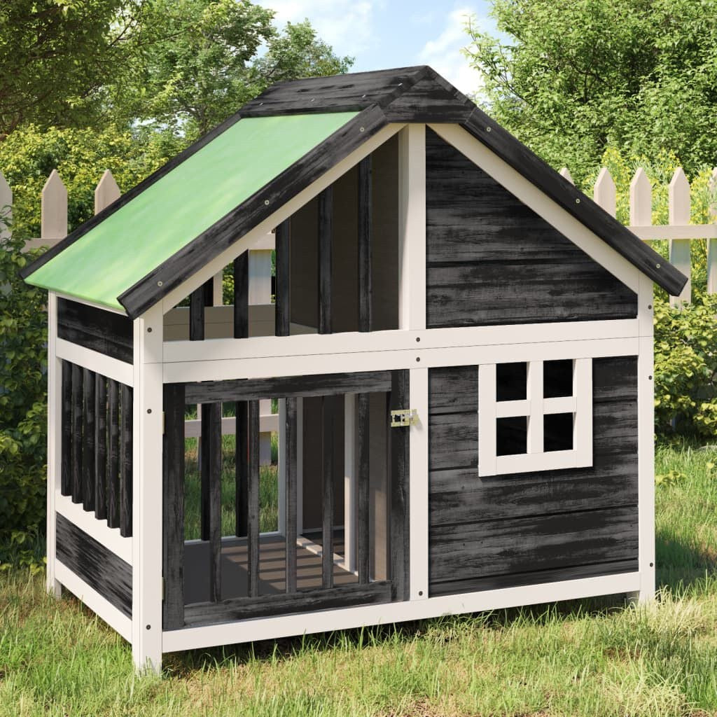 Cabane pour Chien en Bois avec Fenêtre 96 x 60,5 x 87 cm Gris