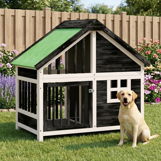 Cabane pour Chien en Bois avec Fenêtre 96 x 60,5 x 87 cm Gris – mise en situation