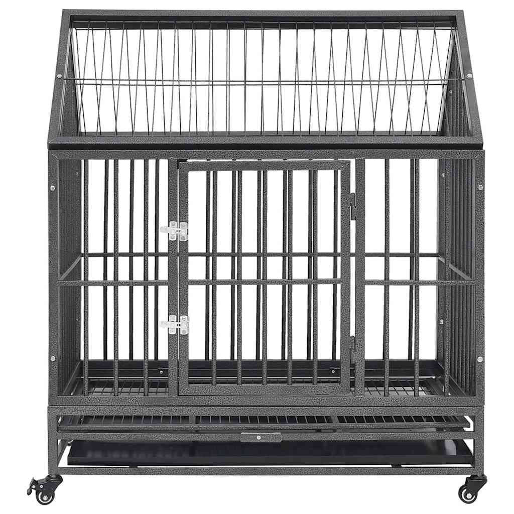 Cage Chien Intérieur avec Toit et Roulettes 92 x 62 x 106 cm en Acier – vue 2