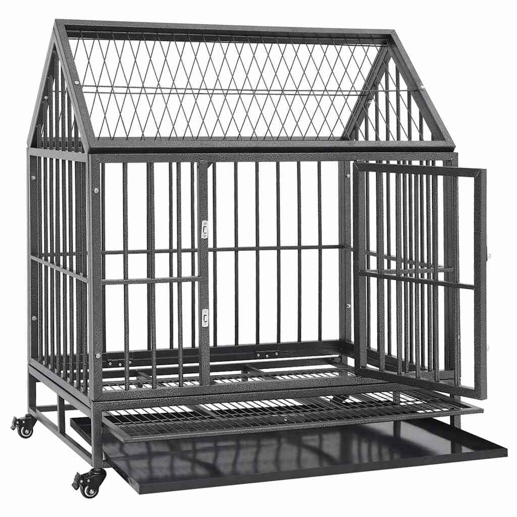 Cage Chien Intérieur avec Toit et Roulettes 92 x 62 x 106 cm en Acier – vue 3