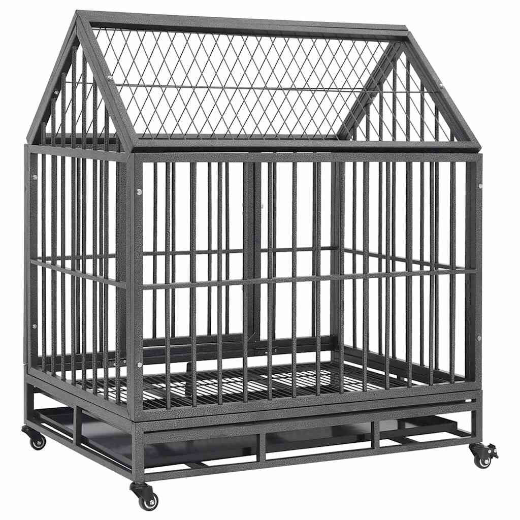 Cage Chien Intérieur avec Toit et Roulettes 92 x 62 x 106 cm en Acier – vue 4