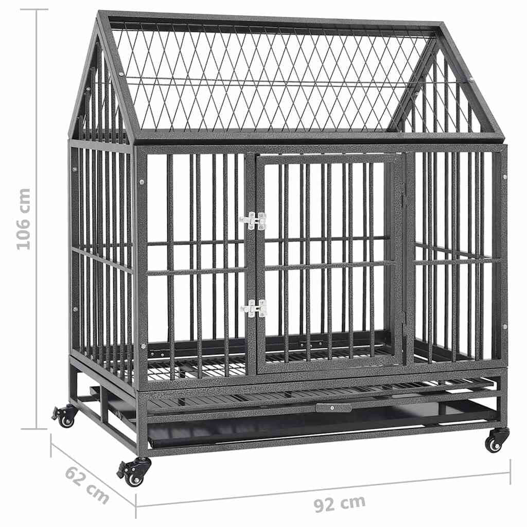 Cage Chien Intérieur avec Toit et Roulettes 92 x 62 x 106 cm en Acier – vue 8