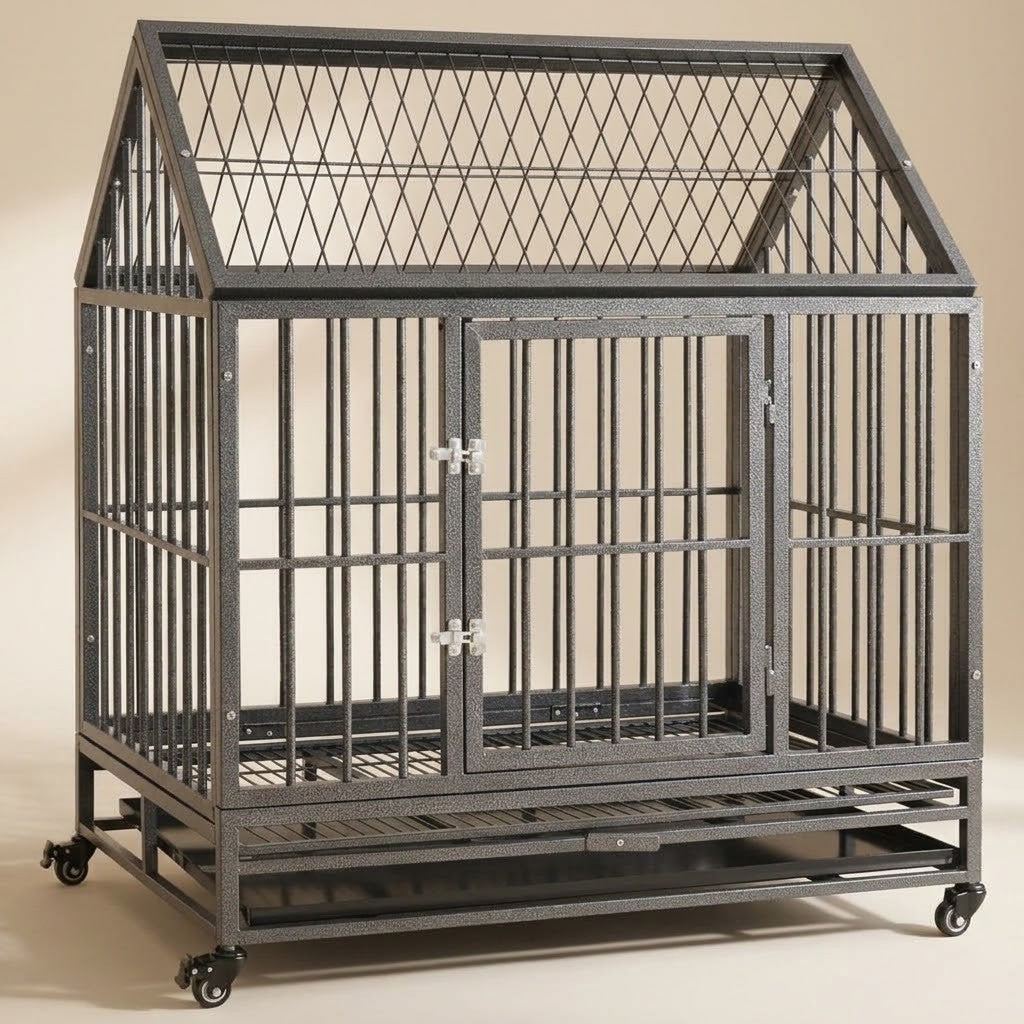 Cage Chien Intérieur avec Toit et Roulettes 92 x 62 x 106 cm en Acier – photo du produit