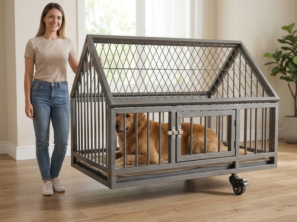 Cage Chien Intérieur avec Toit et Roulettes 92 x 62 x 106 cm en Acier – taille réelle