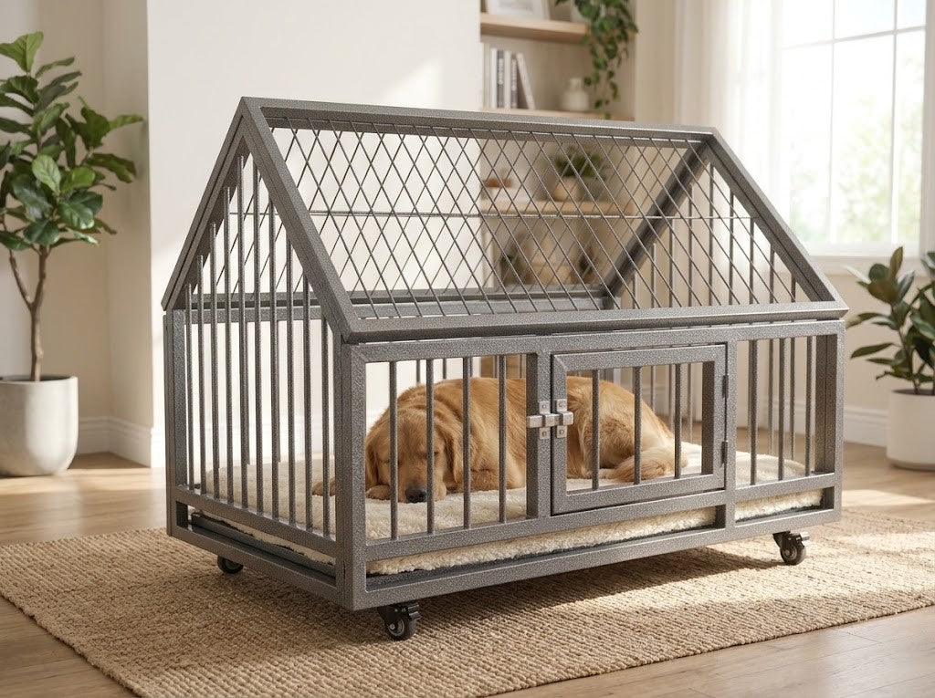 Cage Chien Intérieur avec Toit et Roulettes 92 x 62 x 106 cm en Acier – au quotidien