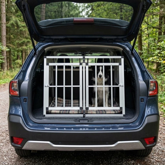 Cage Chien Voiture à Double Porte 94 x 88 x 69 cm en Aluminium – mise en situation